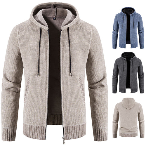 Herren Strickjacke mit Kapuze und strukturiertem Design EB