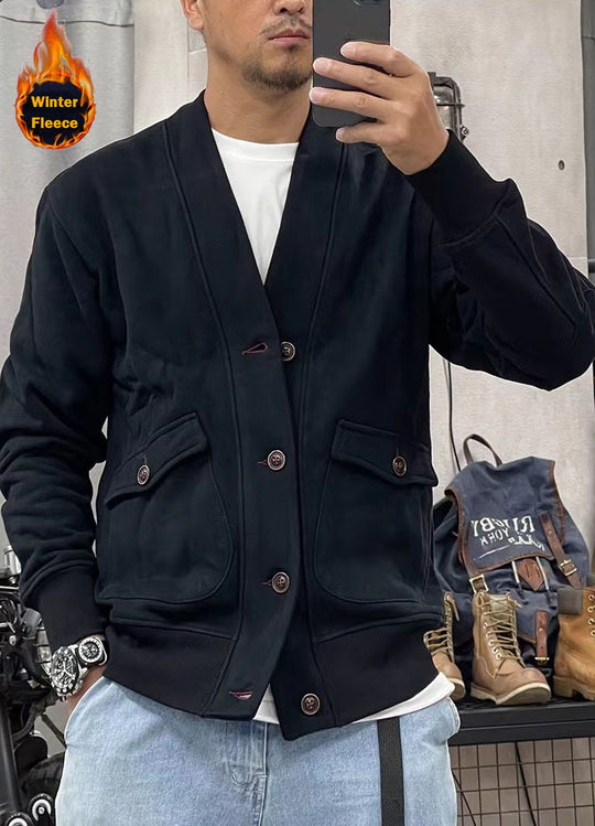 Herren modische Fleecejacke mit praktischen Taschen und eleganter Knopfleiste EB