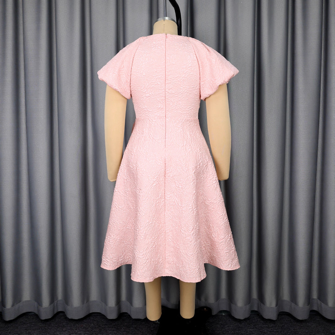 Damen Kleid mit voluminösen Puffärmeln und eleganter Schleifenapplikation EB