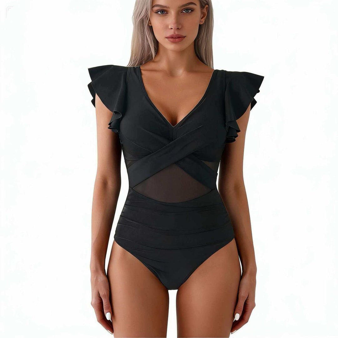 Damen Eleganter Badeanzug mit verwobenen Netzdetails EB