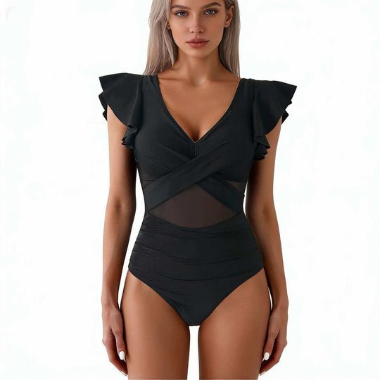 Damen Eleganter Badeanzug mit verwobenen Netzdetails EB