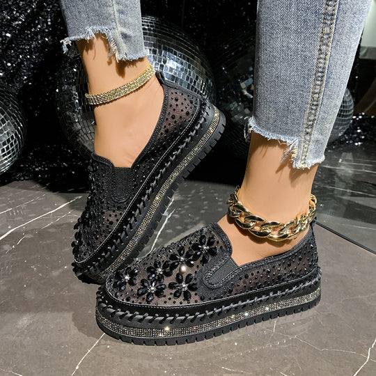 Damen Glamouröse Slip-On Sneakers mit funkelnden Applikationen EB
