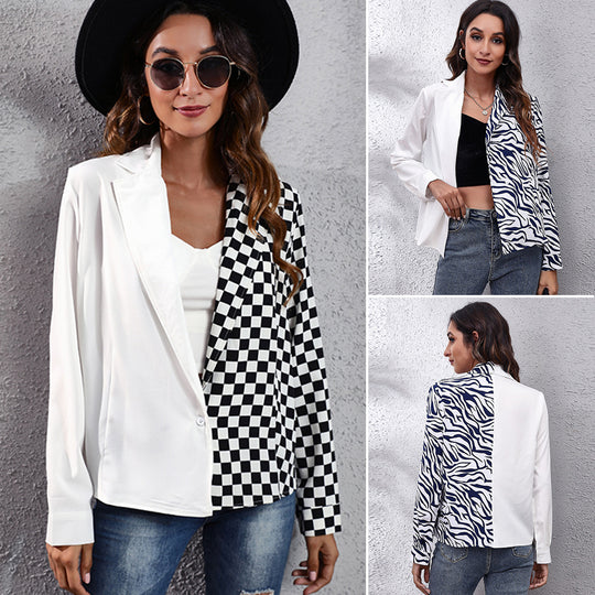 Damen Blazer mit asymmetrischem Karomuster und elegantem Schnitt EB