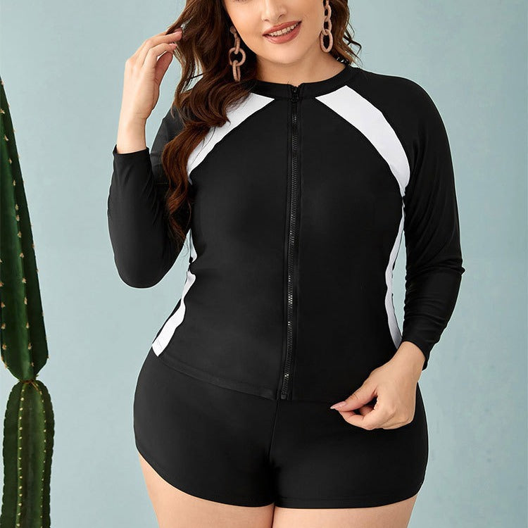Damen Sportlicher Badeanzug mit langärmliger Jacke und Shorts EB