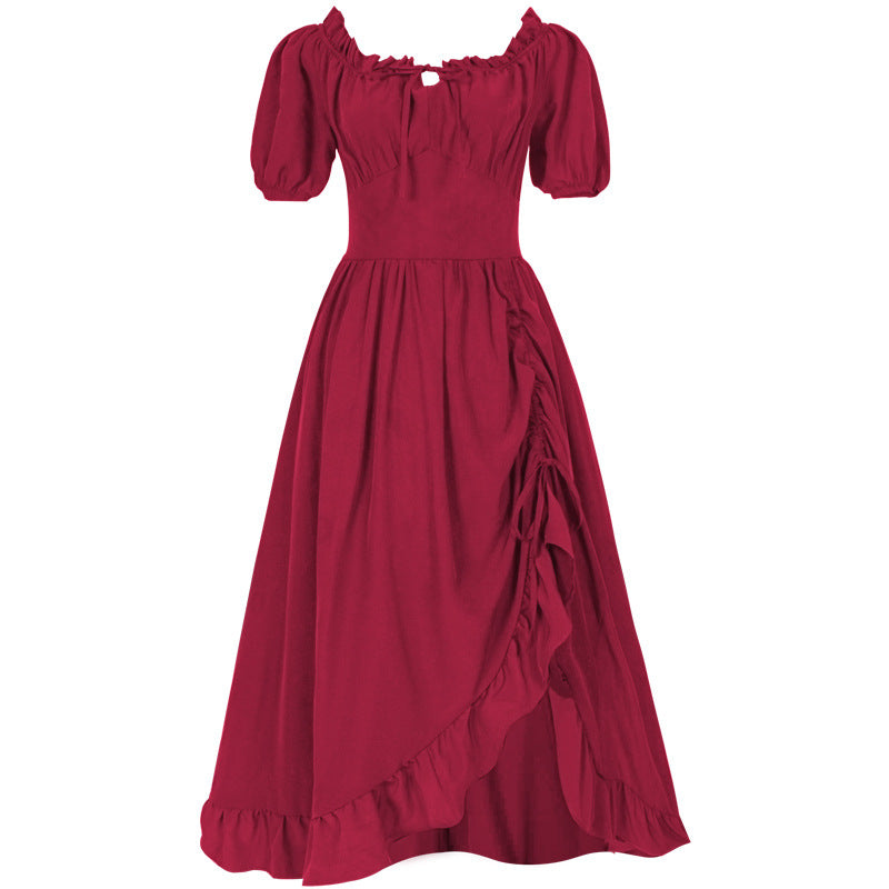 Damen nan romantisches Maxikleid mit Carmen-Ausschnitt, Puffärmeln, tailliertem Mieder und seitlicher Raffung Eb