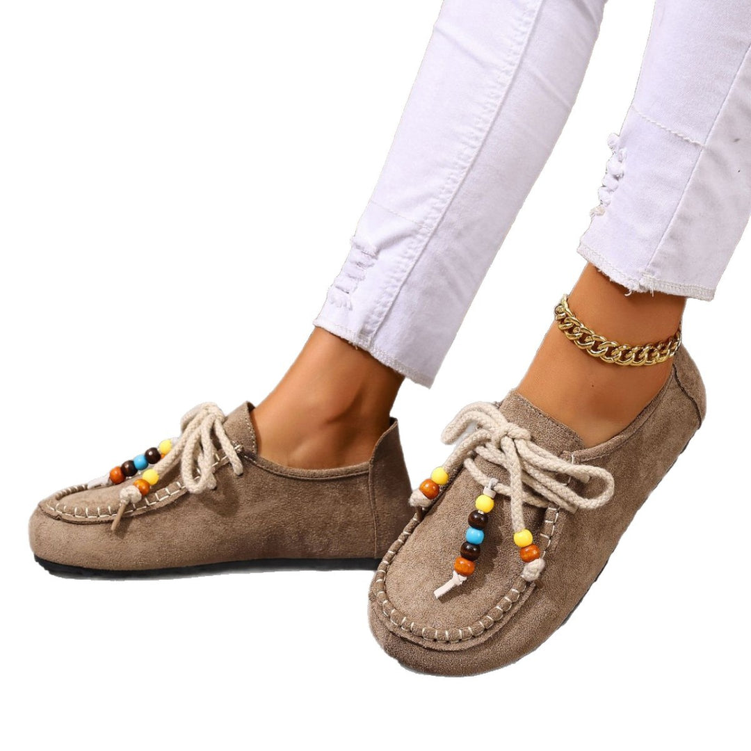 Damen Mokassin-Schuhe mit farbenfrohen Charakterperlen und rutschfester Sohle EB