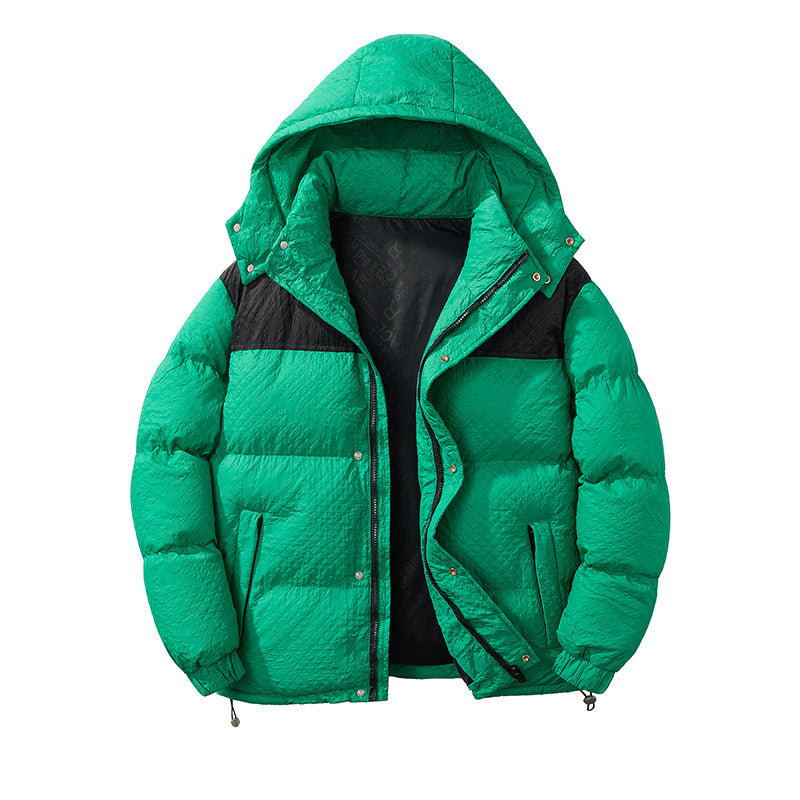 Herren modische Daunenjacke mit Kapuze und kontrastierenden Einsätzen EB