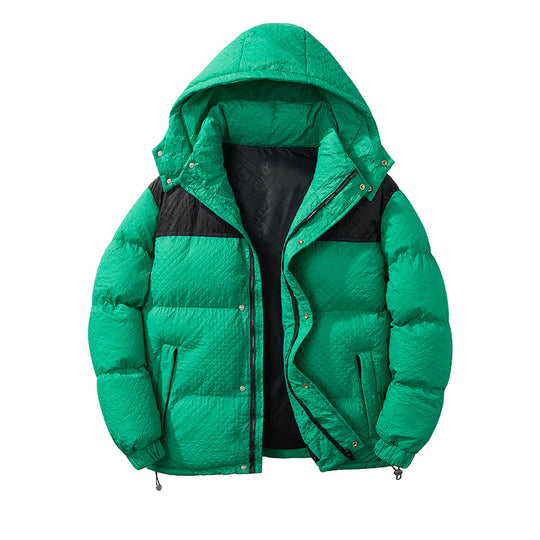 Herren modische Daunenjacke mit Kapuze und kontrastierenden Einsätzen EB