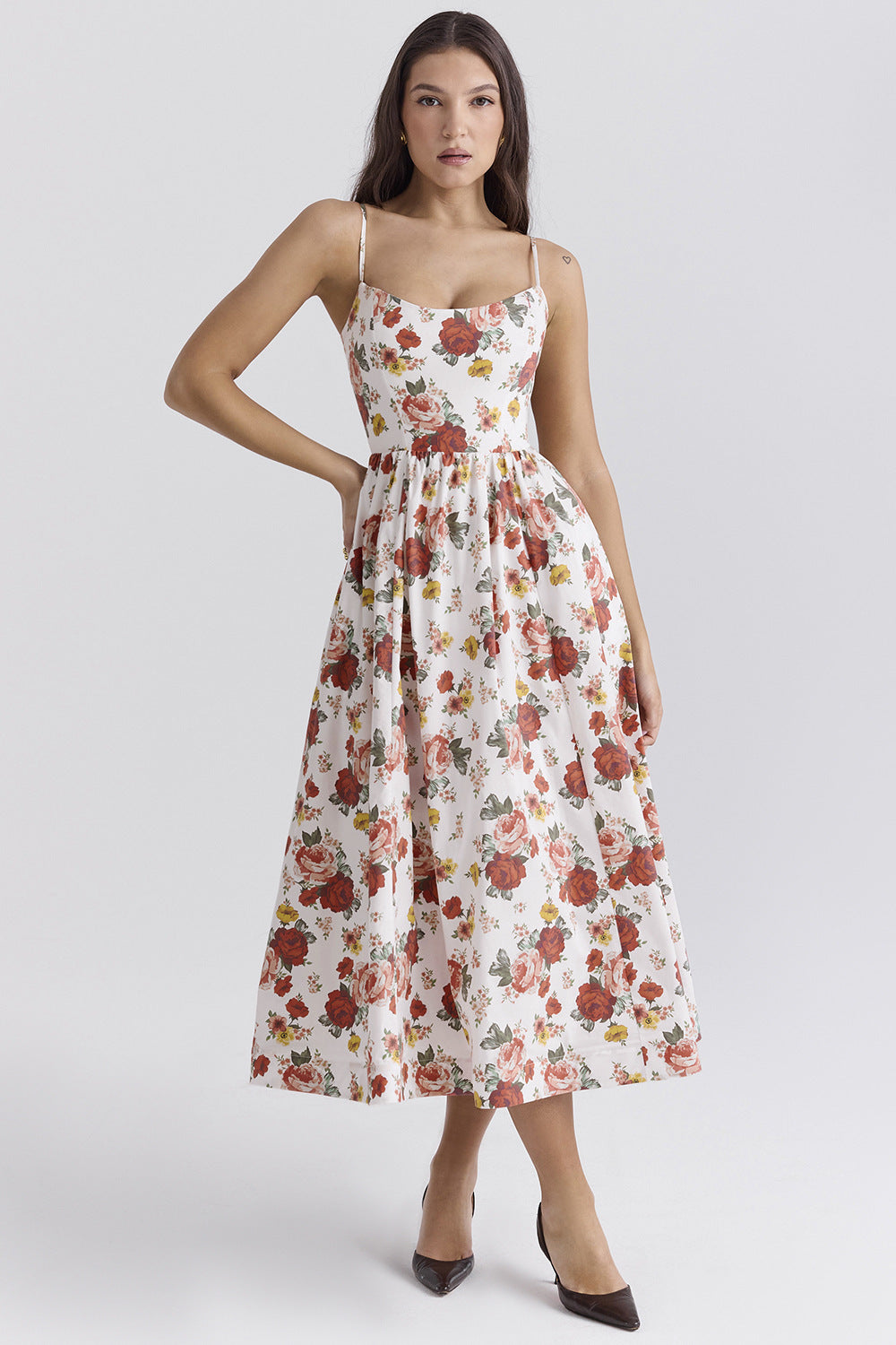 Damen Maxikleid mit floralem Print und verstellbaren Spaghettiträgern EB