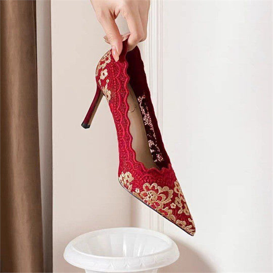 Damen elegante Slingback-Pumps mit zarter Spitzenverzierung EB