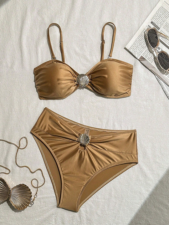 Damen Bandeau-Bikini mit schimmernder Muschel-Applikation EB