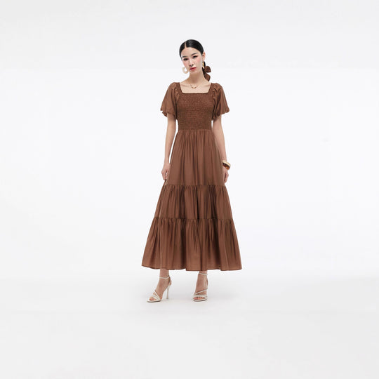 Damen Maxikleid mit voluminösem Rock und Blumenmuster EB