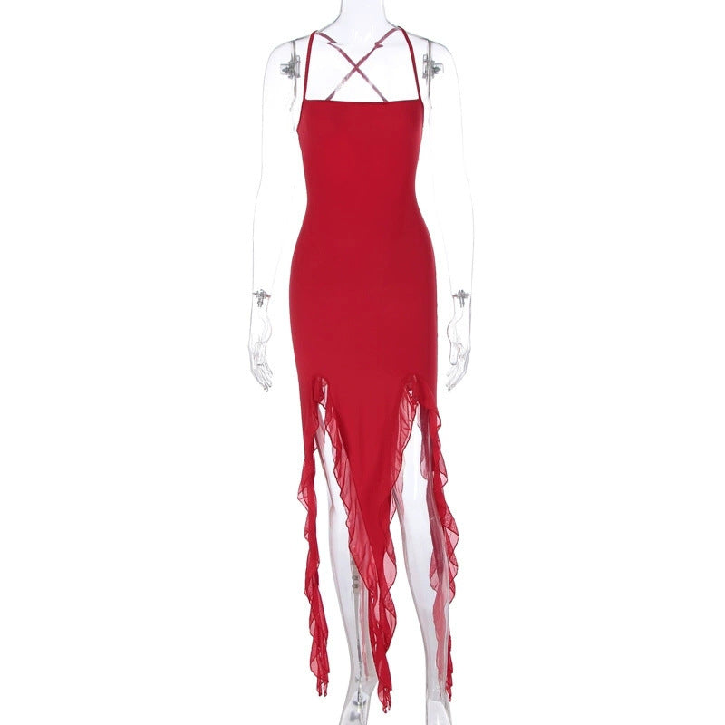 Damen Figurumspielendes Maxikleid mit asymmetrischem Saum und Rüschendetails EB