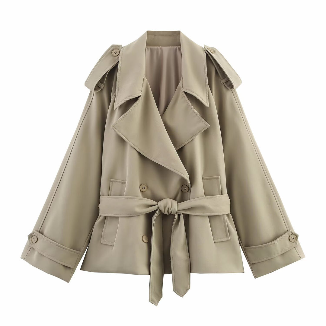 Damen modische Trenchjacke mit breitem Kragen und praktischen Taschen EB