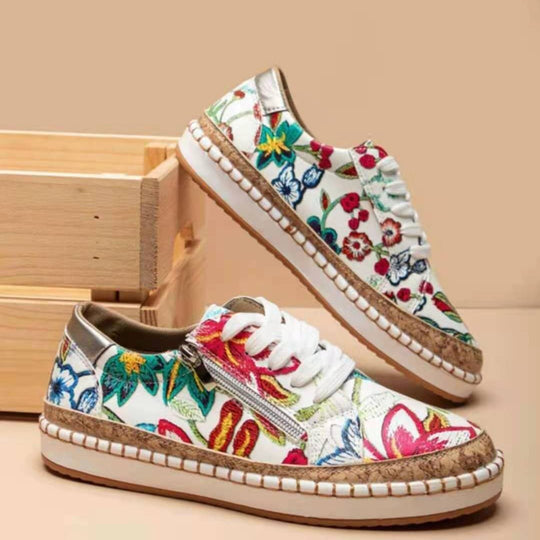 Damen Sneaker mit floralem Design und Korksohle EB