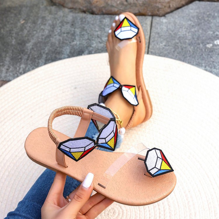 Damen modische Riemchensandalen mit kreativen Schmuckdetails EB