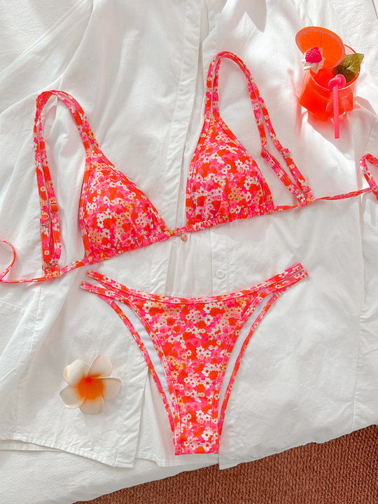 Damen Triangel-Bikini mit floralen Mustern EB