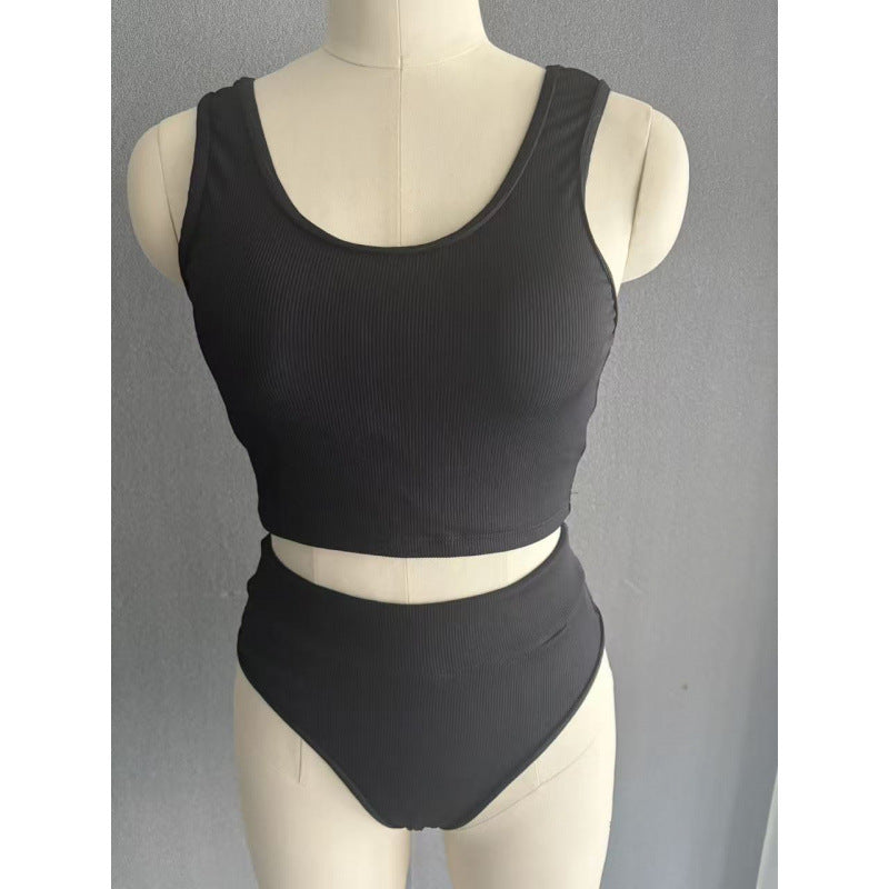 Damen Hochbund Bikini-Set mit strukturierter Oberfläche und modischem Crop-Top EB