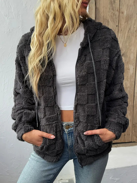 Damen Kuschelige Fleecejacke mit Kapuze EB