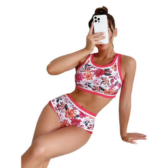 Damen Sport-Bikini mit floralem Design und hohem Bund EB