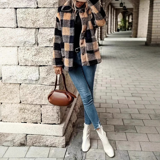 Damen Kuschelige Karofleecejacke im Casual-Stil EB