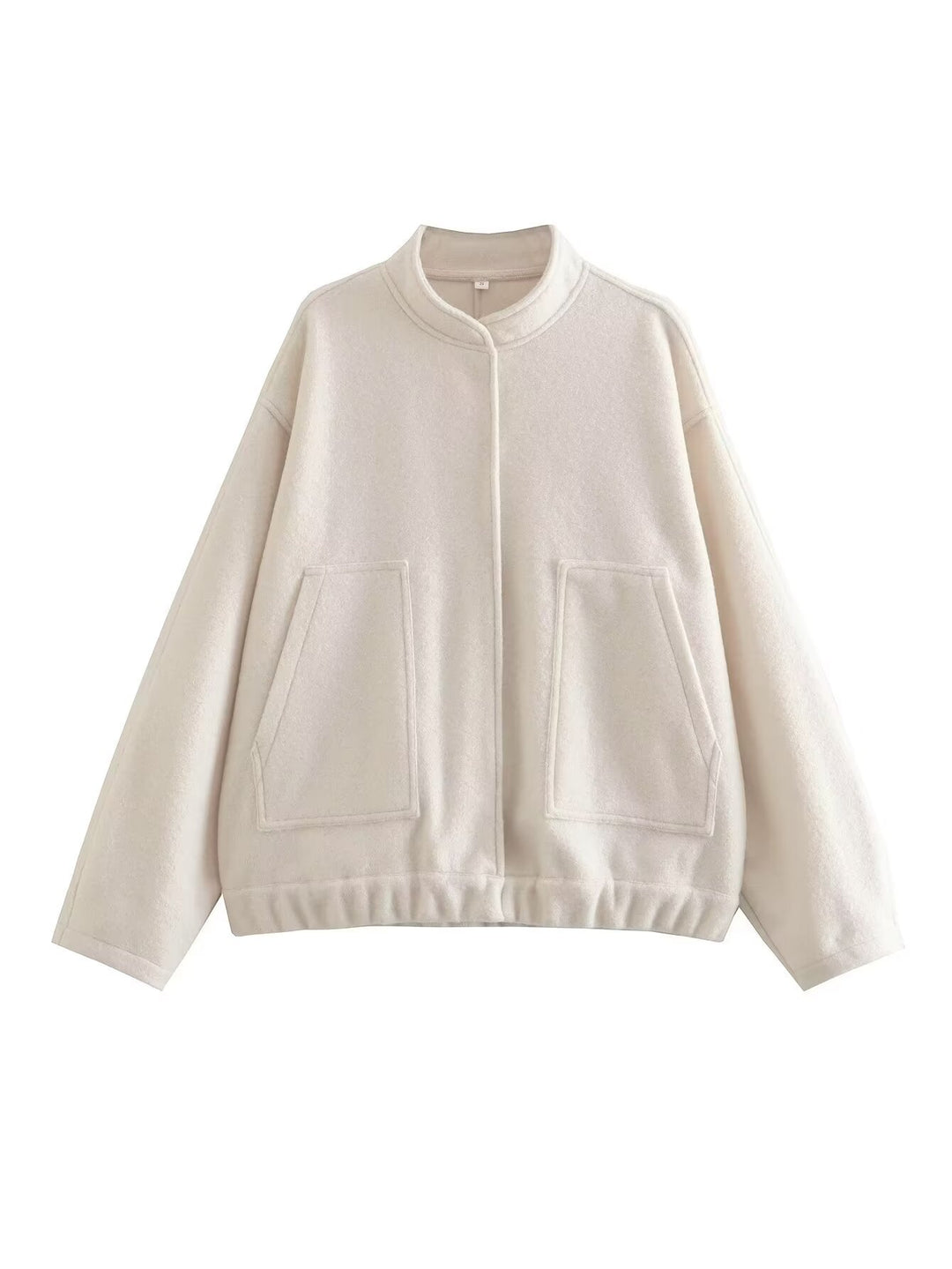 Damen modische Oversized-Jacke mit Stehkragen und seitlichen Taschen EB