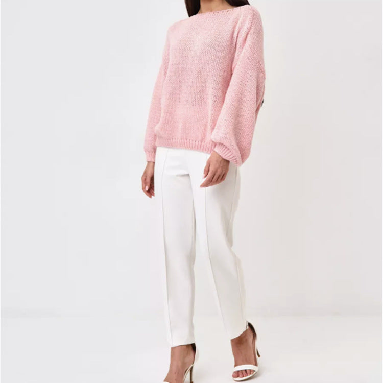 Damen Flauschiger Off-Shoulder Pullover mit überschnittenen Schultern EB