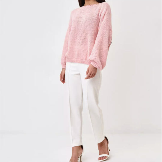 Damen Flauschiger Off-Shoulder Pullover mit überschnittenen Schultern EB