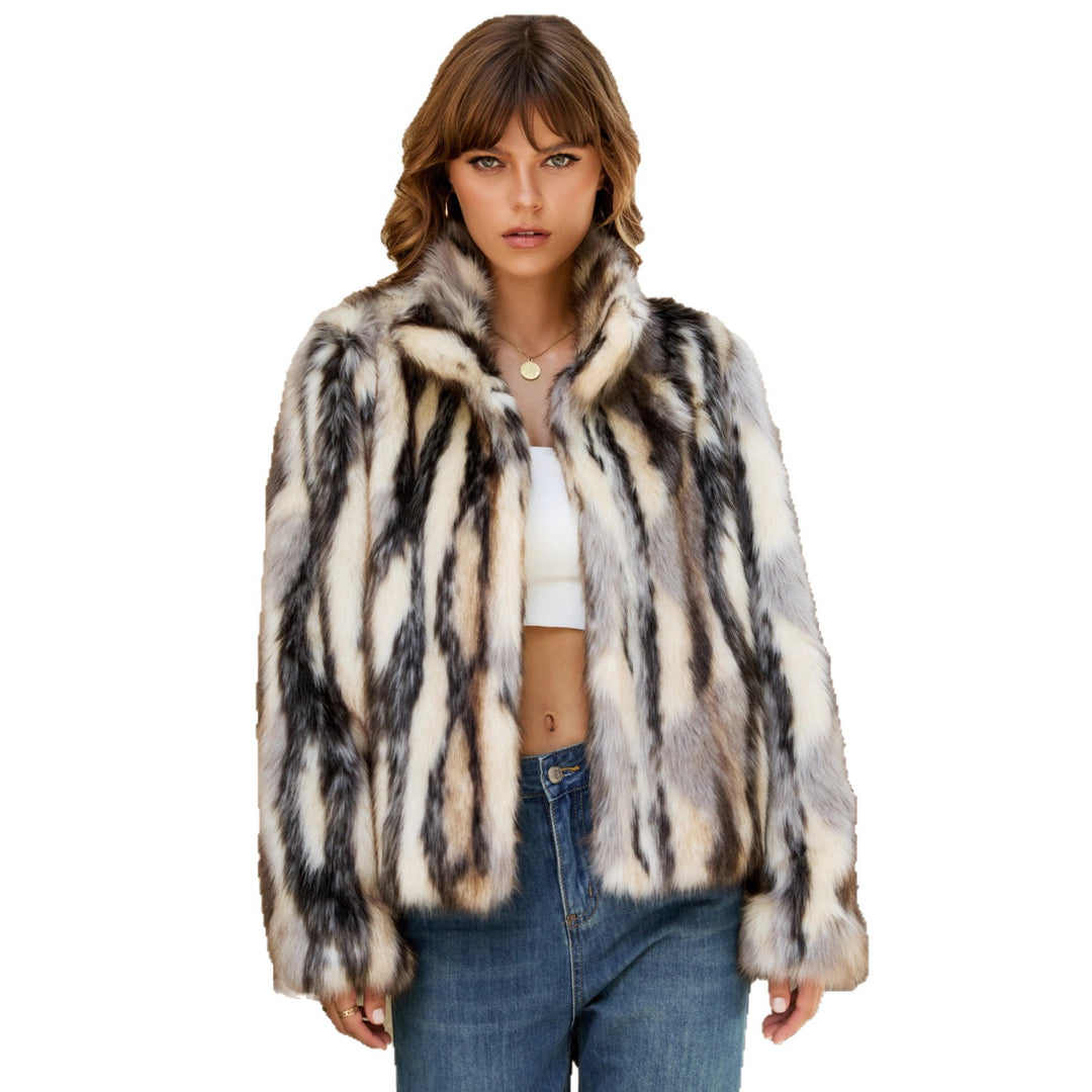 Damen Modische Kunstpelzjacke mit auffälligem Zebra-Design EB