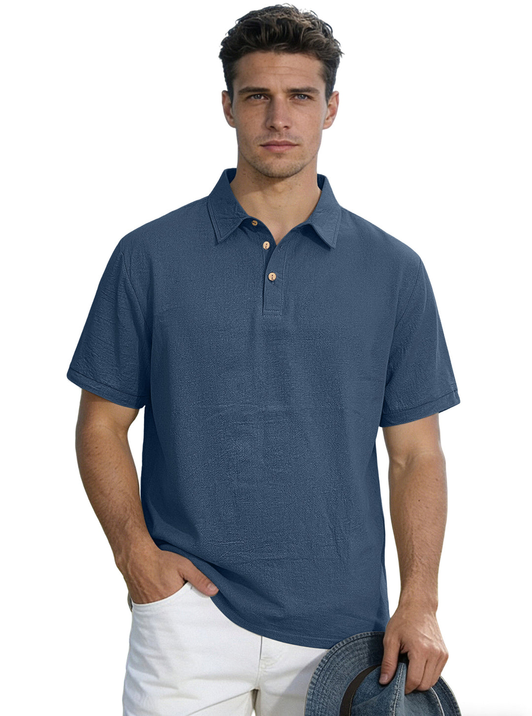 Herren nan legeres Kurzarm-Polo mit Hemdkragen, Kurzknopfleiste und strukturierter Baumwollmischung EB