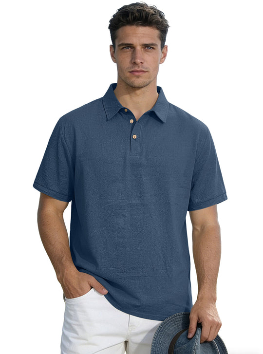 Herren nan legeres Kurzarm-Polo mit Hemdkragen, Kurzknopfleiste und strukturierter Baumwollmischung EB