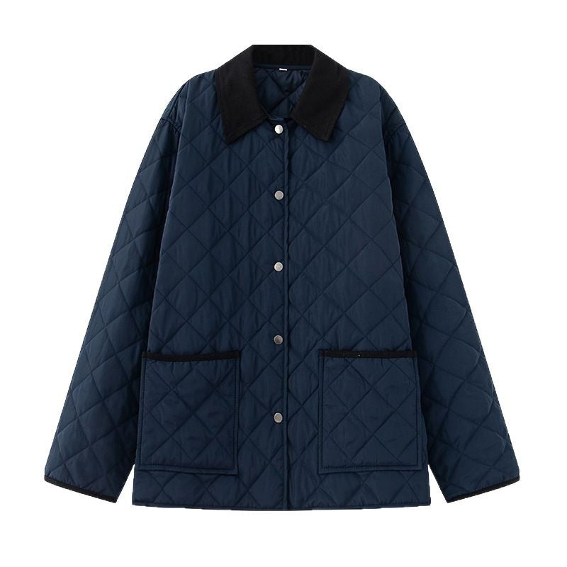 Damen Steppjacke aus weichem Material mit kontrastierendem Kragen und praktischen Taschen EB