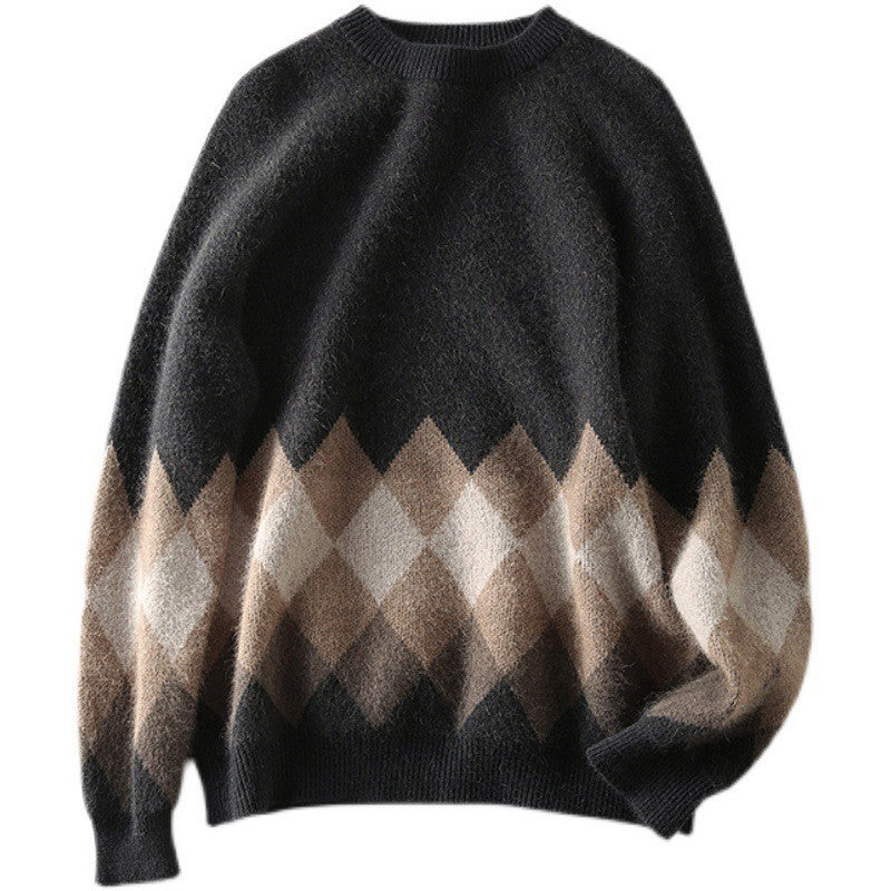 Damen lässiger Strickpullover mit modernem Rhombenmuster und weichem Material EB