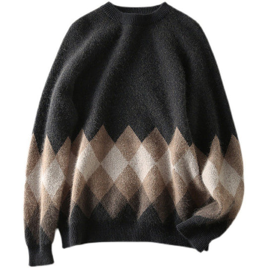 Damen lässiger Strickpullover mit modernem Rhombenmuster und weichem Material EB