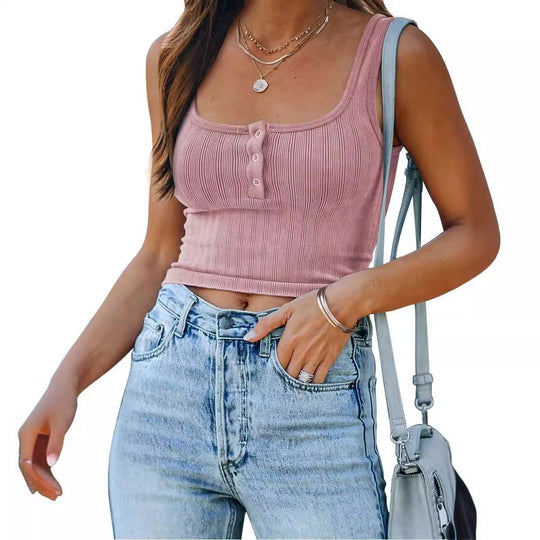 Damen figurbetontes Tanktop mit Knopfdetails und Rippenstruktur EB