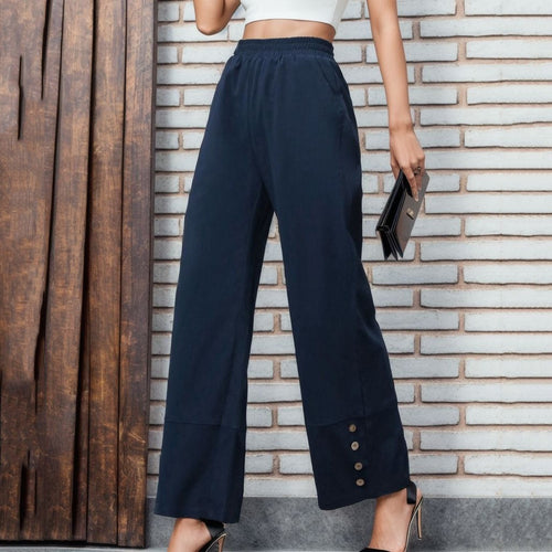 Damen Weite Chino-Hose mit Knopfdetails EB