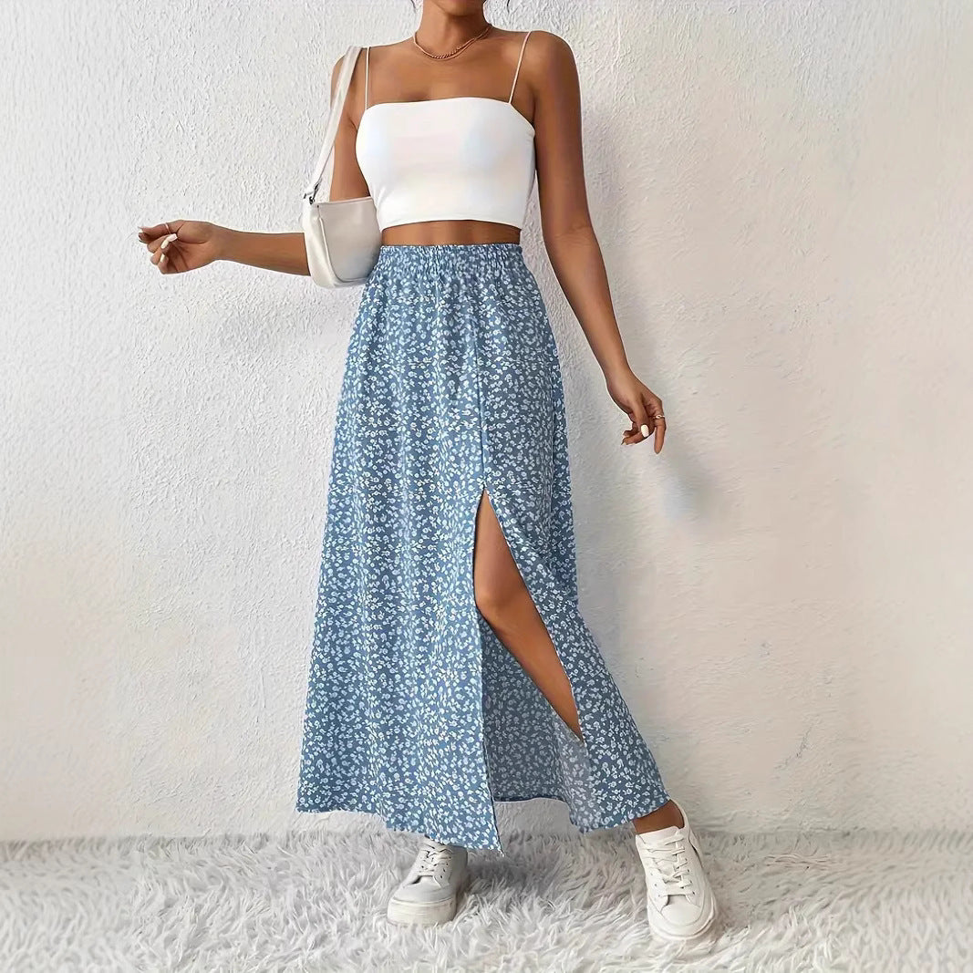 Damen Maxirock mit elegantem Schlitz und floralem Muster EB