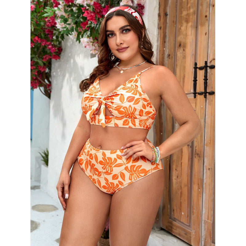 Damen Bikini-Set mit floralem Wickel-Top und hohem Taillenslip EB