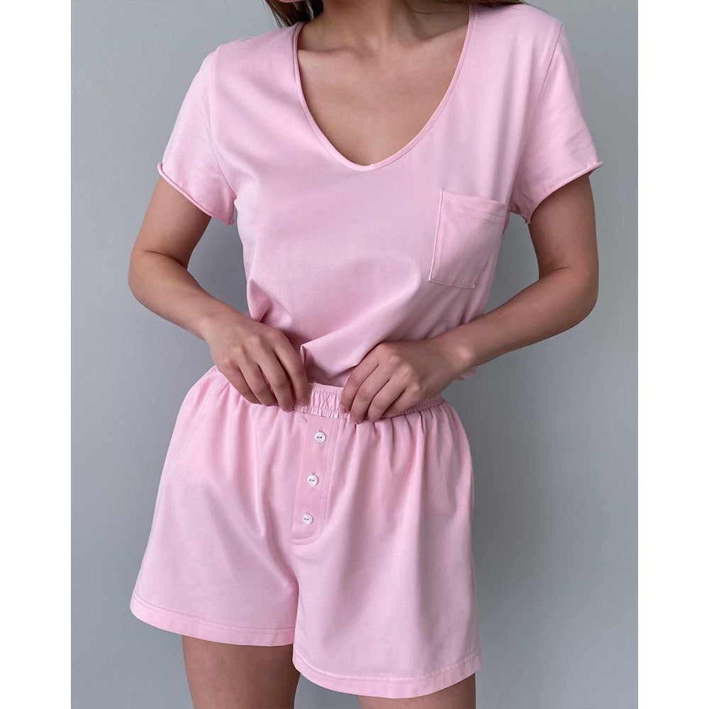 Damen Bequemes Loungewear-Set aus Baumwolle mit V-Ausschnitt EB