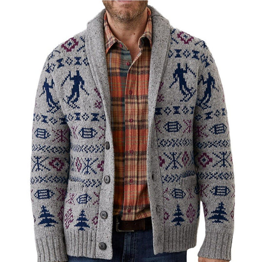 Herren Strickjacke mit traditionellem Muster und warmem Innenfutter EB