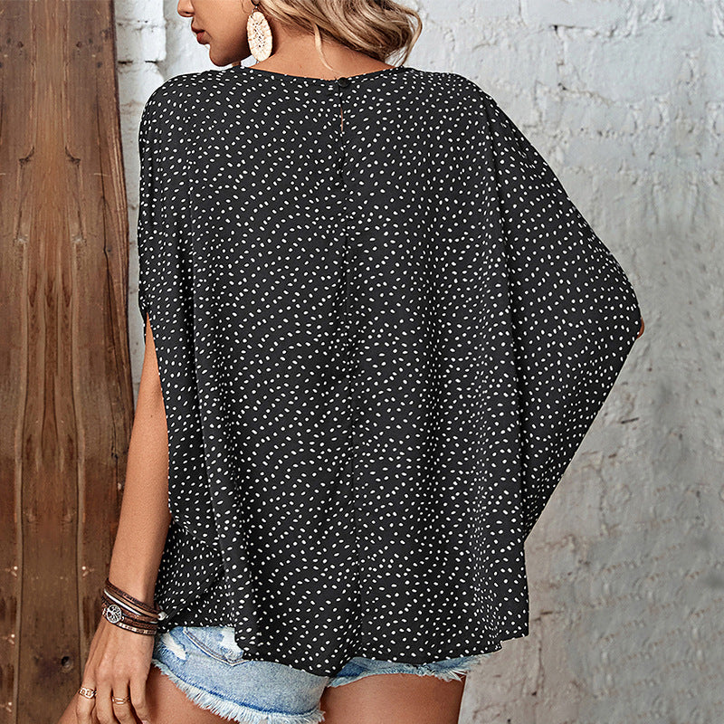 Damen Oversized Bluse mit Punktmuster und offenem Schnitt EB