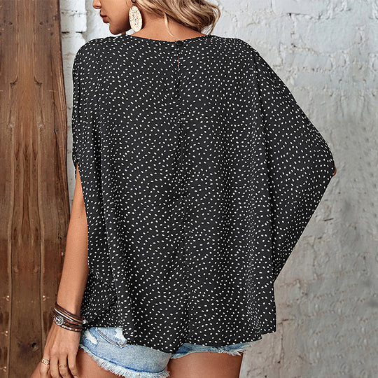 Damen Oversized Bluse mit Punktmuster und offenem Schnitt EB