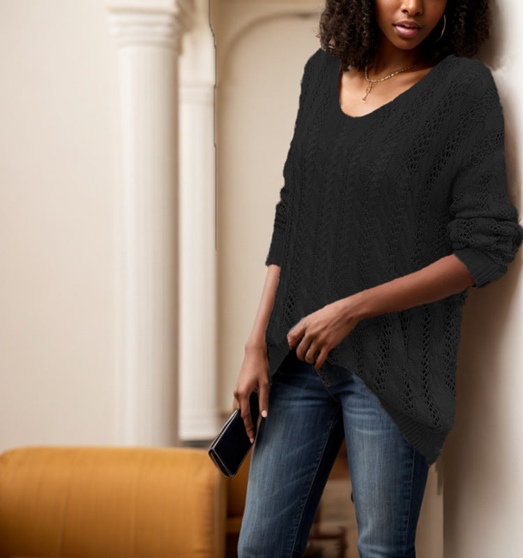 Damen luftiger Strickpullover mit einzigartiger Lochstruktur EB