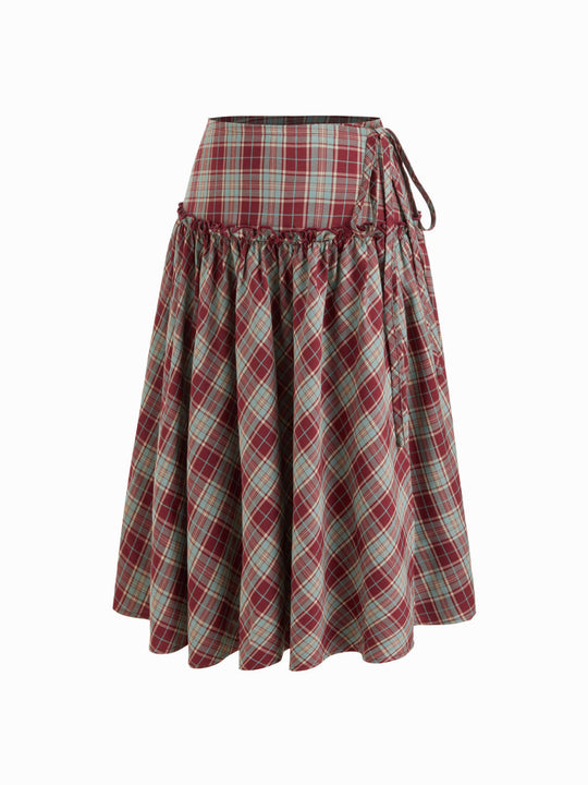 Damen Karierte Bluse mit hoher Taille und Puffärmeln EB