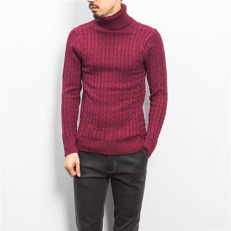 Herren nan Feinstrick-Rollkragenpullover mit Zopfmuster und schmaler Silhouette EB