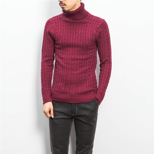 Herren nan Feinstrick-Rollkragenpullover mit Zopfmuster und schmaler Silhouette EB