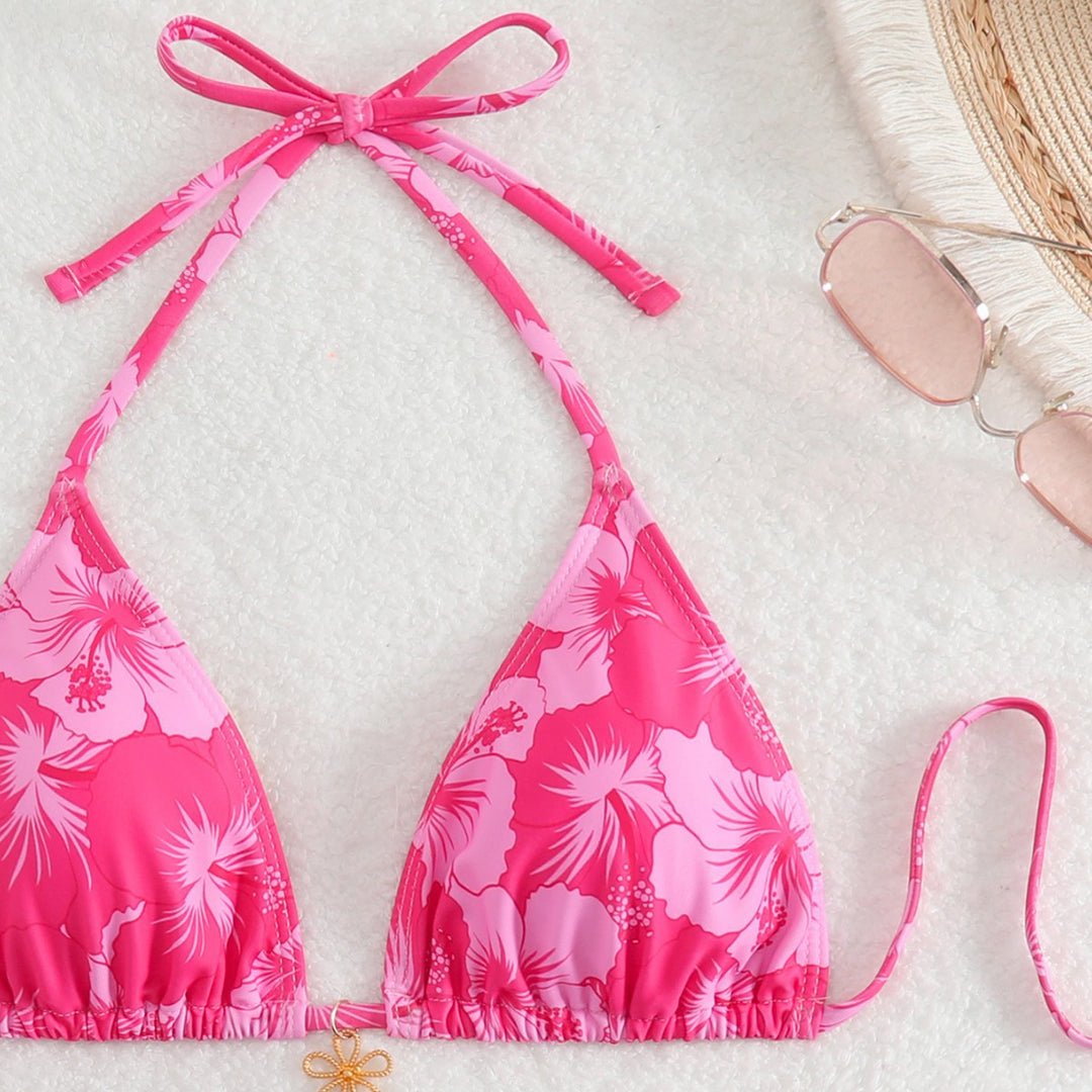Damen Bikini-Set mit floralem Design und verstellbaren Bindebändern EB