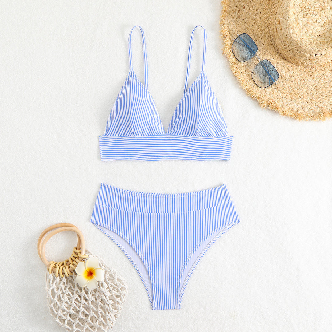 Damen Hochtailliertes Bikini-Set mit feinen Streifen EB