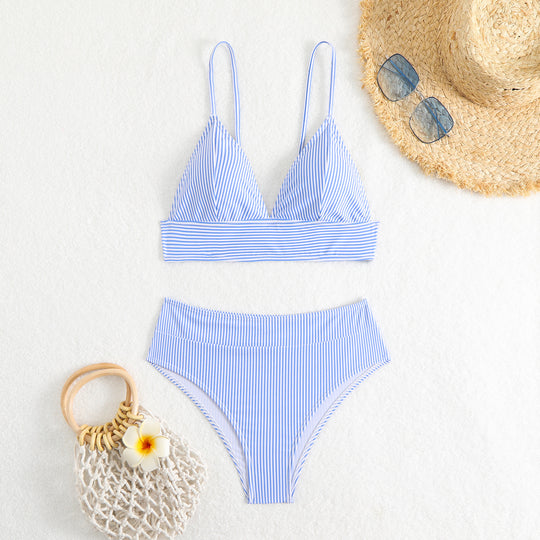 Damen Hochtailliertes Bikini-Set mit feinen Streifen EB