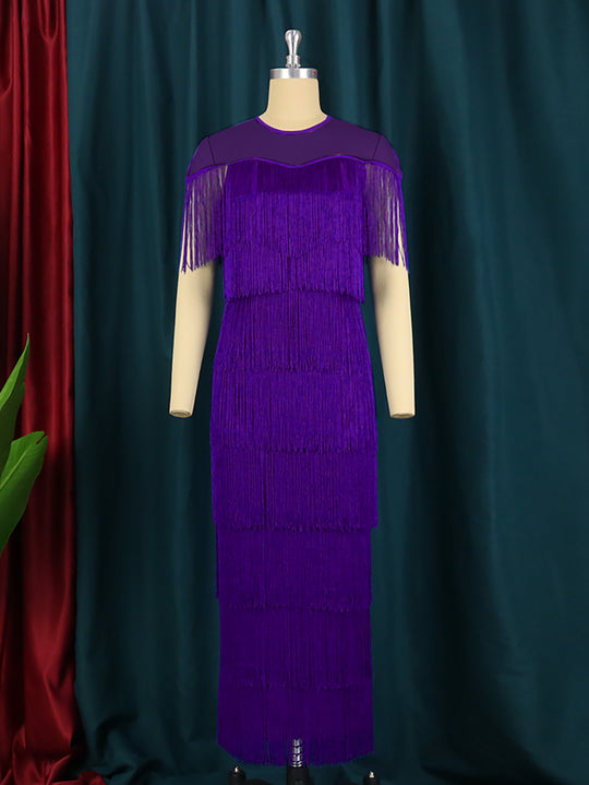 Damen Maxikleid mit Fransen EB